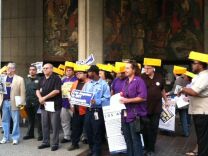 Workers with SEIU Local 721 rally against the city's proposed pension plan. Sept. 25, 2012. 