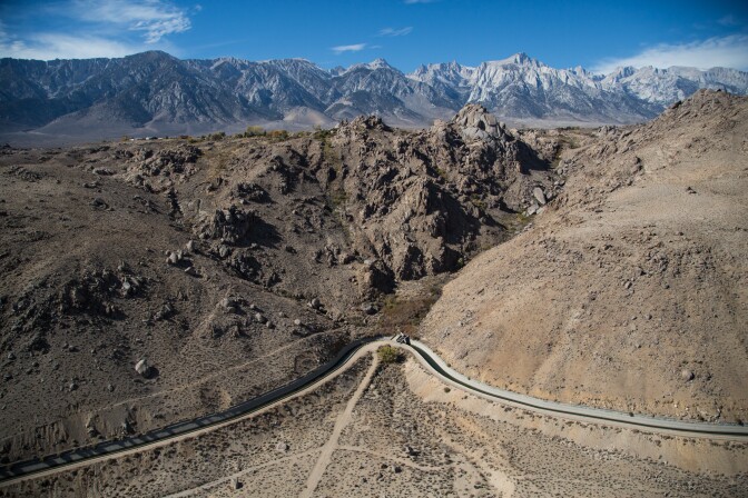 The Los Angeles Aqueduct runs parallel to the Eastern Sierra mountains near Bishop, Calif. The 223 mile aqueduct goes through a series of concrete conduits, unlined channels, pipelines and tunnels to get to Los Angeles, Calif.