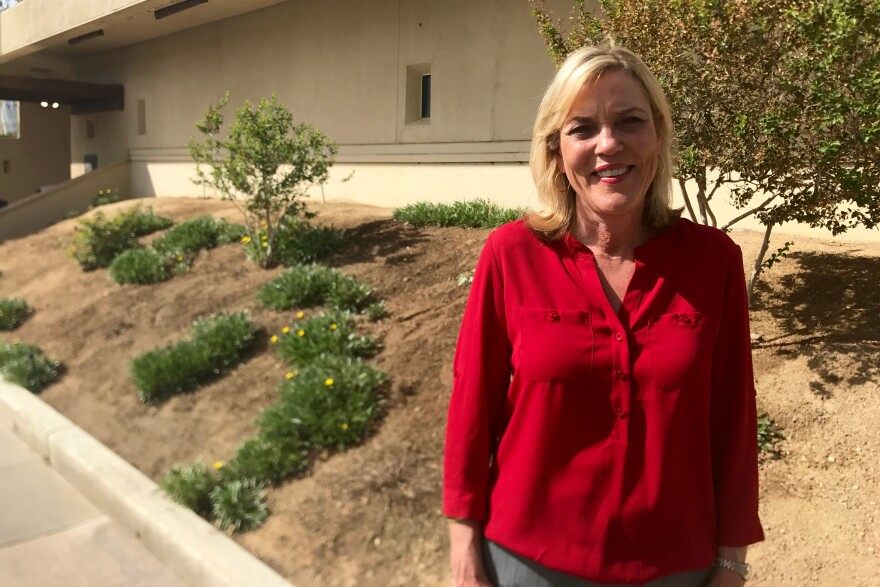 Kathryn Barger, chief deputy to outgoing Supervisor Mike Antonovich, outside the Antelope Valley Senior Center. Barger is running for the open seat for District 5.