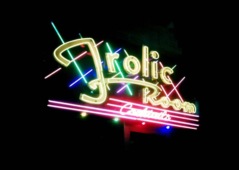 The neon sign outside the Frolic Room in Hollywood, California.