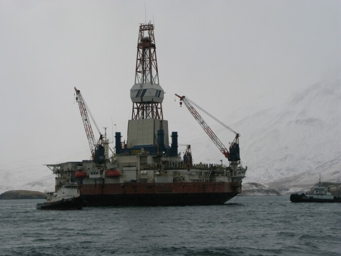 Drilling rig Kulluk<em></em> is specially built to work in the Arctic Ocean. Its  round shape deflects ice floating in the water. If Shell is  allowed to drill in the Beaufort Sea this summer, the Kulluk<em> </em>would be  placed on standby to drill a relief well in case of a well blowout.