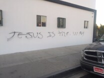 Graffiti at a Hawthorne mosque left Sunday, Dec. 13, 2015.