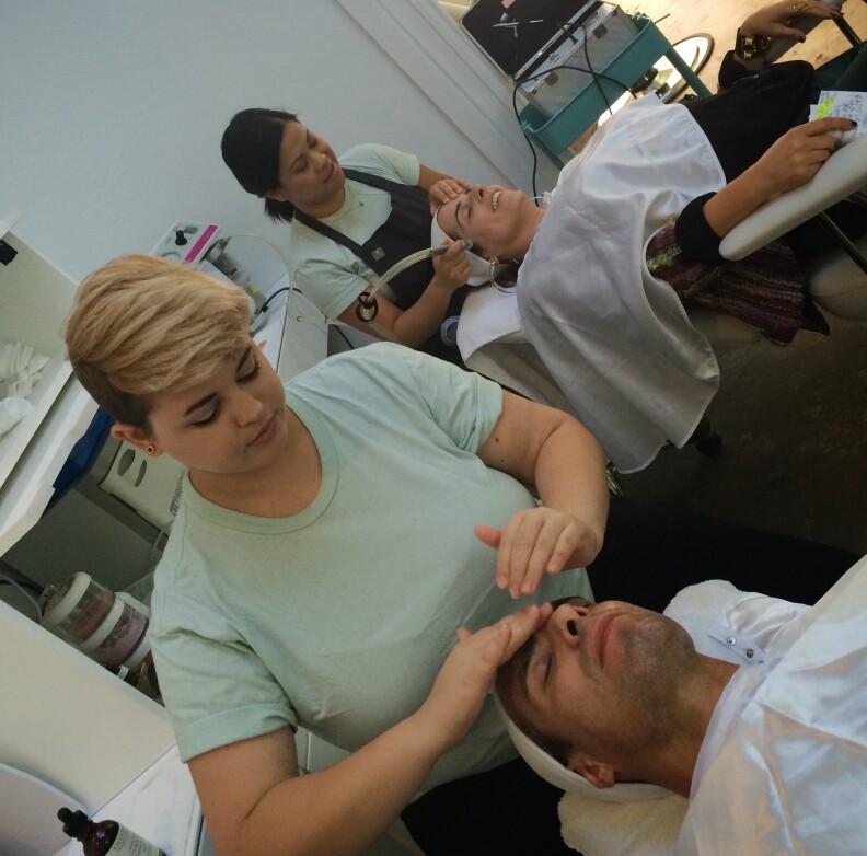 A Martinez interviews Michelle Tyree from Fashion Trends Daily while getting facials at FaceHaus.