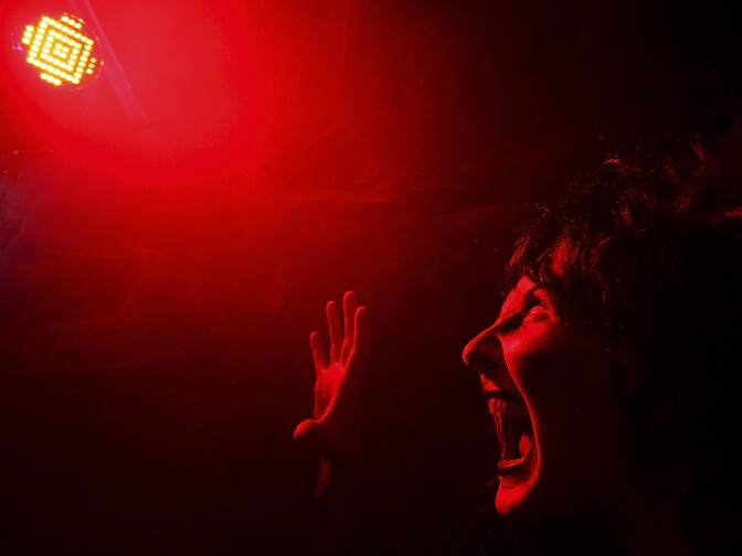 A performer prepares to scare show crowds in the Hollywood Horrors tent during the Royal Easter Show at Sydney Olympic Park on April 15, 2011 in Sydney, Australia.