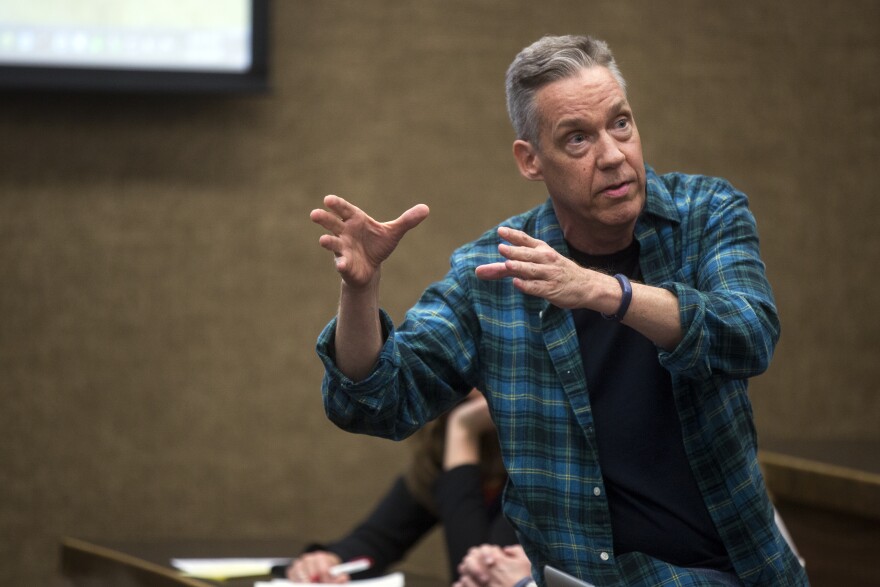 Craig Foster, a Santa Monica-Malibu Unified School District board member opposed to the District's approach to the PCB problem, speaks at the town hall.