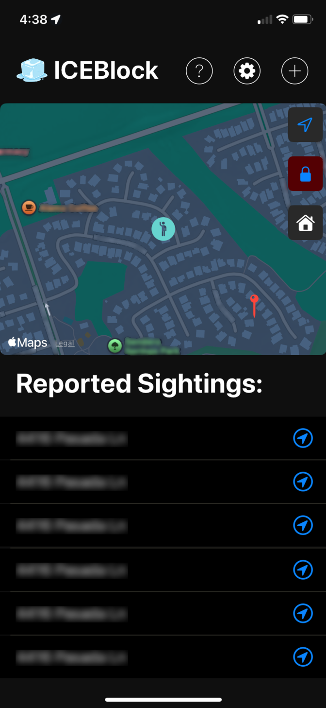 A screenshot shows a target in the middle of an map with blurred out section for "Reported Sightings:"