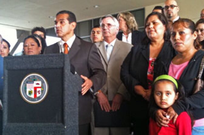 L.A. Mayor Antonio Villaraigosa, L.A. Unified and labor leaders held a news conference today to urge Sacramento lawmakers to place a measure on the ballot to extend some taxes to raise funds for public schools.
