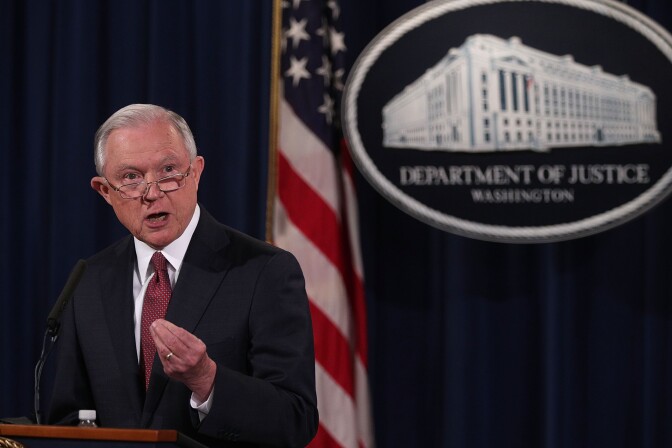 U.S. Attorney General Jeff Sessions speaks at the Justice Department on September 5, 2017.