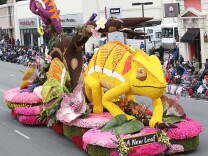 The Founder's Trophy on the parade route during the Rose Paradeon January 2, 2017 in Pasadena, California.