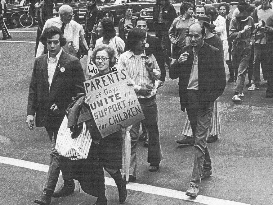 <a href="https://www.npr.org/2013/01/12/169223070/remembering-pflag-founder-and-mother">Jeanne Manford</a> marching in support of her son 50 years ago, at the Christopher Street Liberation Day Parade in 1972.