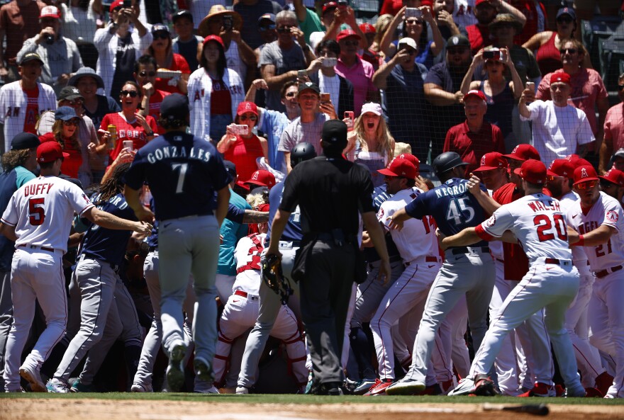 A bench-clearing brawl between the The Seattle Mariners and the Los Angeles Angels.