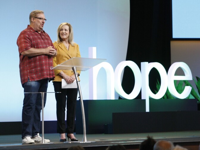 Pastors Rick and Kay Warren kick-off the gathering on the church and mental health. Nearly 3,000 people attended the three-day conference at Orange County's mega-church Saddleback.
