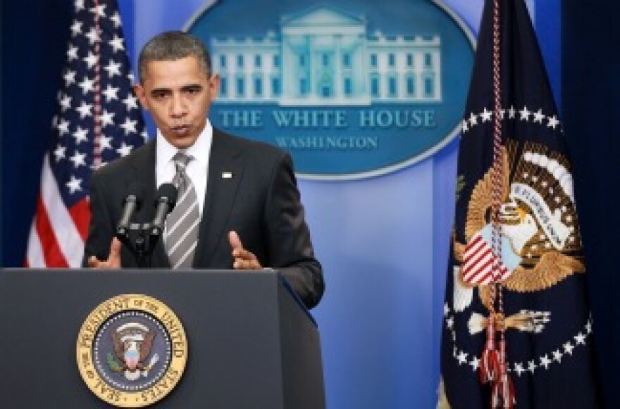 President Barack Obama speaks during a news conference at the White House briefing room December 7, 2010 in Washington, DC. Obama held a news conference a day after he had announced a deal with Republicans to extend Bush-era tax cuts for Americans.