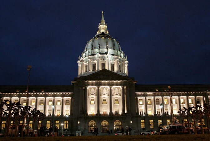 A view of San Francisco City Hall February 1, 2007. (Photo by Justin Sullivan/Getty Images)