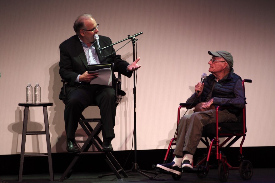 "AirTalk" and "FilmWeek" host Larry Mantle talks with "The Graduate" screenwriter Buck Henry at KPCC's screening of the film on June 2, 2018 at the Theatre at Ace Hotel in Downtown Los Angeles as part of our FilmWeek Screening Series.