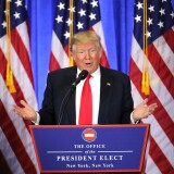 NEW YORK, NY - JANUARY 11:  President-elect Donald Trump speaks at a news cenference at Trump Tower  on January 11, 2017 in New York City. This is Trump's first official news conference since the November elections.  (Photo by Spencer Platt/Getty Images)