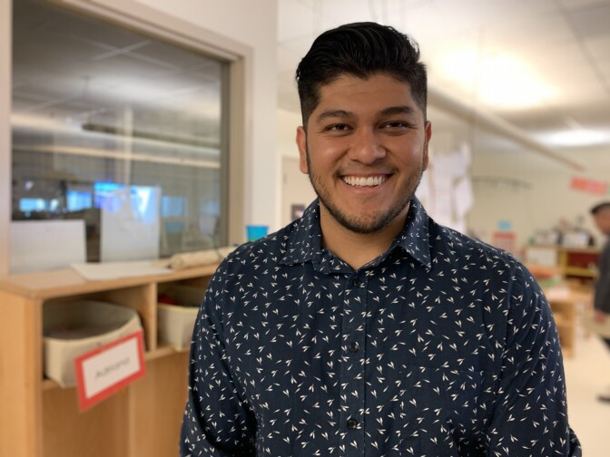Edwin Cruz, a kindergarten teacher at East Los Angeles College Child Development Center, is the only male educator.