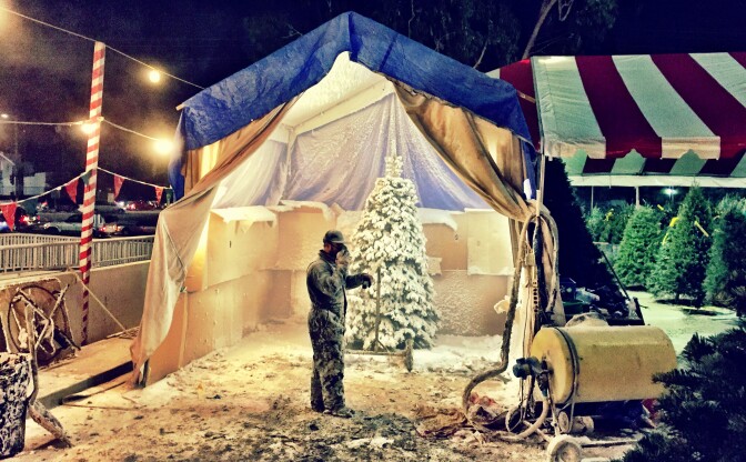 Flocking a Christmas tree in Eagle Rock, 2016.
