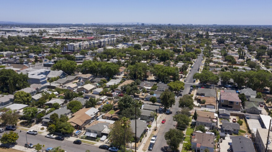 Aerial day time view of a residential neighborhood
