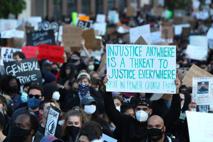 BOSTON, MASSACHUSETTS - MAY 31: Demonstrators protest in response to the recent death of George Floyd on May 31, 2020 in Boston, Massachusetts. Protests spread across cities in the U.S., and in other parts of the world in response to the death of African American George Floyd while in police custody in Minneapolis, Minnesota. (Photo by Maddie Meyer/Getty Images)