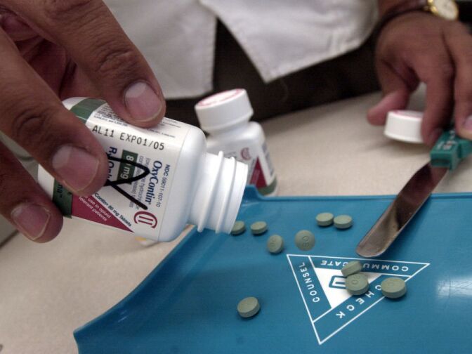 The prescription medicine OxyContin is displayed August 21, 2001 at a Walgreens drugstore in Brookline, MA. The powerful painkiller, manufactured to relieve the pain of seriously ill people, is being used by some addicts to achieve a high similar to a heroin rush.
