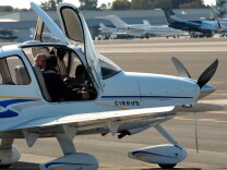 Simon Ray finishes a flying lesson with Daniel Valdez. They flew into Santa Monica Airport from San Diego.