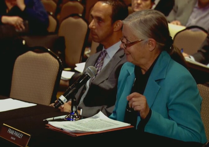Sen. Fran Pavley and Los Angeles Councilman Mitchell Englander at a state-sponsored workshop in Woodland Hills to address energy reliability without the gas storage at Aliso Canyon