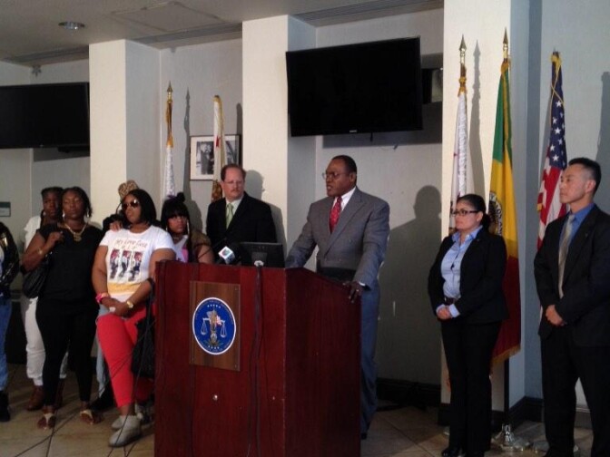 At a news briefing on Thursday, Feb. 26, authorities announce the arrest of Robert James Spells, 30, of Inglewood, in connection with the Dec. 3 fatal shooting of Deshawn Sanchez, 21, in South Los Angeles, and an unrelated human trafficking investigation involving an 11-year-old girl on Feb. 8.