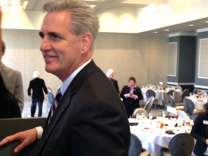 Rep. Kevin McCarthy, R-Bakersfield, speaks with attendees after his speech at Town Hall Los Angeles, a nonpartisan policy public affairs group.
