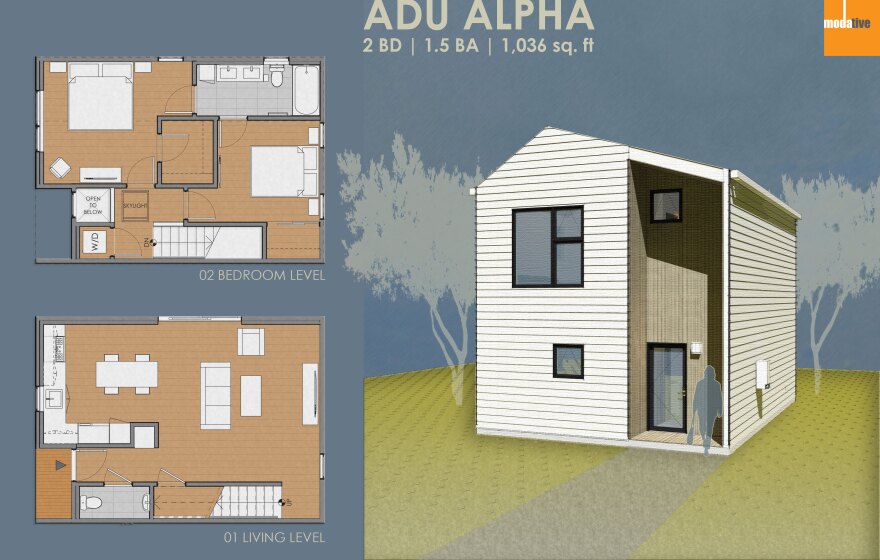 A rendering of an accessory dwelling unit designed by L.A.-based design firm Modative.