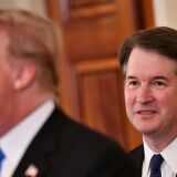 Supreme Court nominee Brett Kavanaugh listens to President Trump announcing his nomination in the East Room of the White House on Monday.