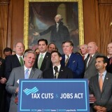 House Majority Leader Kevin, R-CA, laughs with House Speaker Paul Ryan, R-WI, during a press conference after the House passed its version of the Republican tax overhaul in the Rayburn Room of the US Capitol on November 16, 2017 in Washington, DC. / AFP PHOTO / MANDEL NGAN        (Photo credit should read MANDEL NGAN/AFP/Getty Images)