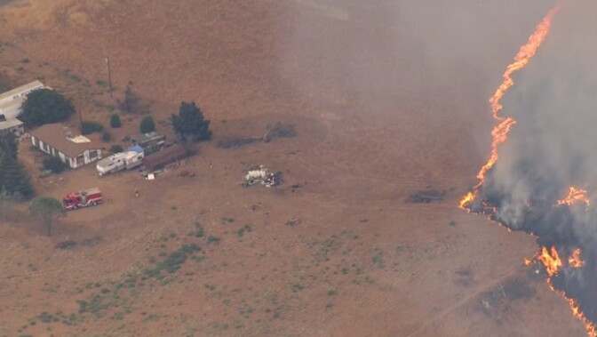 The Bogart Fire near Cherry Valley in Riverside County has burned through more than 400 acres, threatening residences.