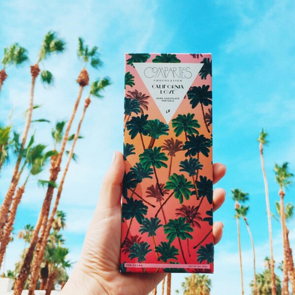 Compartes Chocolatier brands itself as creating artisanal chocolate with a Southern California aesthetic.