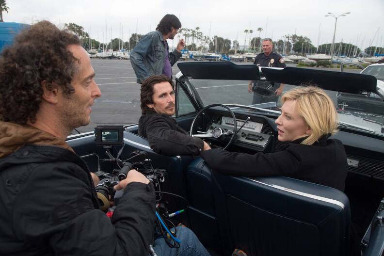 Christian Bale with Cate Blanchett and cinematographer Emmanuel Lubezki.