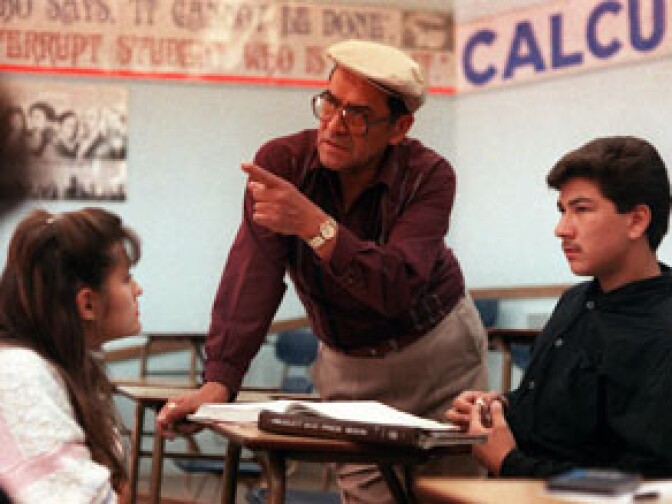 Jaime Escalante is seen here teaching math at Garfield High School, in California, March 16, 1988. Escalante is the teacher on which the character in the movie "Stand and Deliver" is based. (AP Photo)