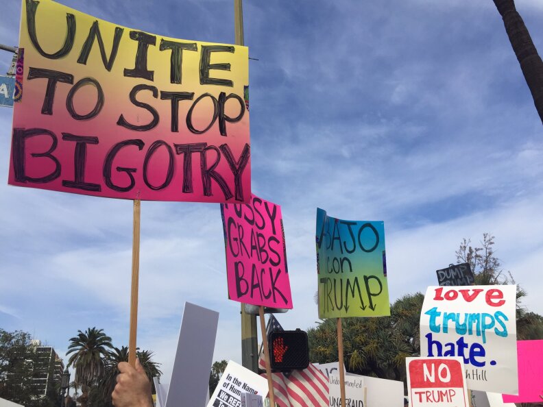 Anti-Donald Trump protestors at MacArthur Park in Los Angeles on Saturday, Nov. 12, 2016.