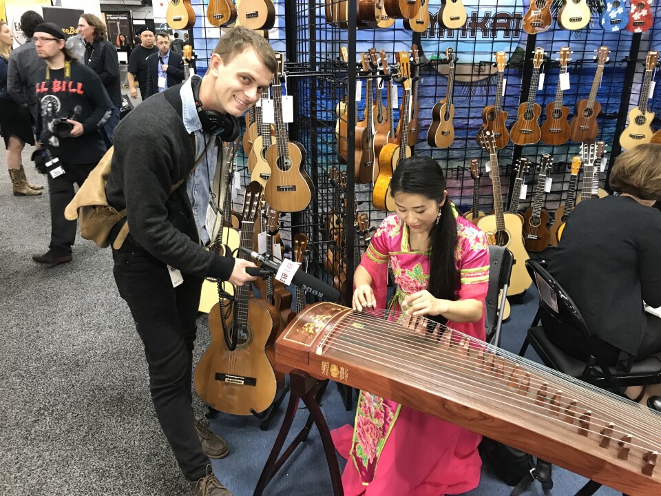 Audrey Zeng plays the guzheng at NAMM 2018.