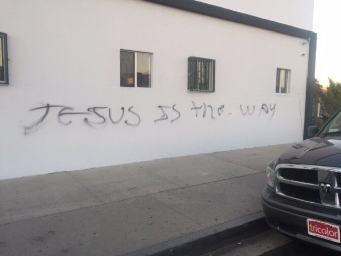 Graffiti at a Hawthorne mosque left Sunday, Dec. 13, 2015.