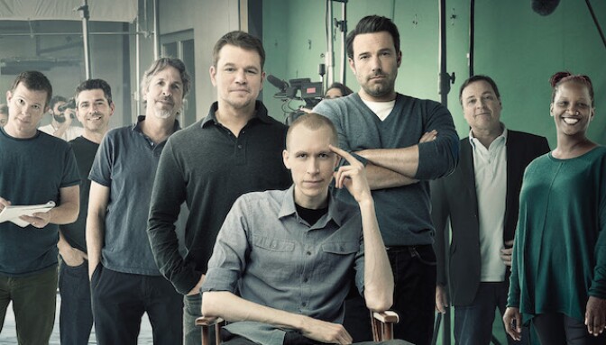 Jason Mann, seated, is the director of the film that is being made in season 4 of HBO's "Project Greenlight." Effie Brown, far right, is one of the film's producers. Matt Damon and Ben Affleck (behind Mann) are the executive producers of "Project Greenlight." 