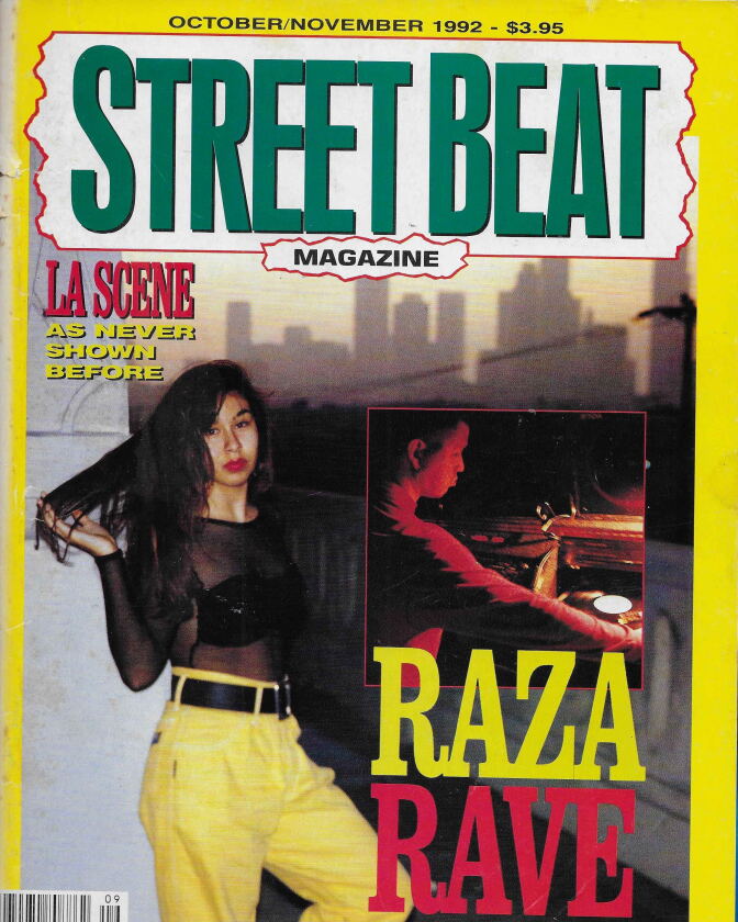 A magazine cover with bright green, yellow and red font says "Street Beat" and shows a female presenting person with long, dark hair.