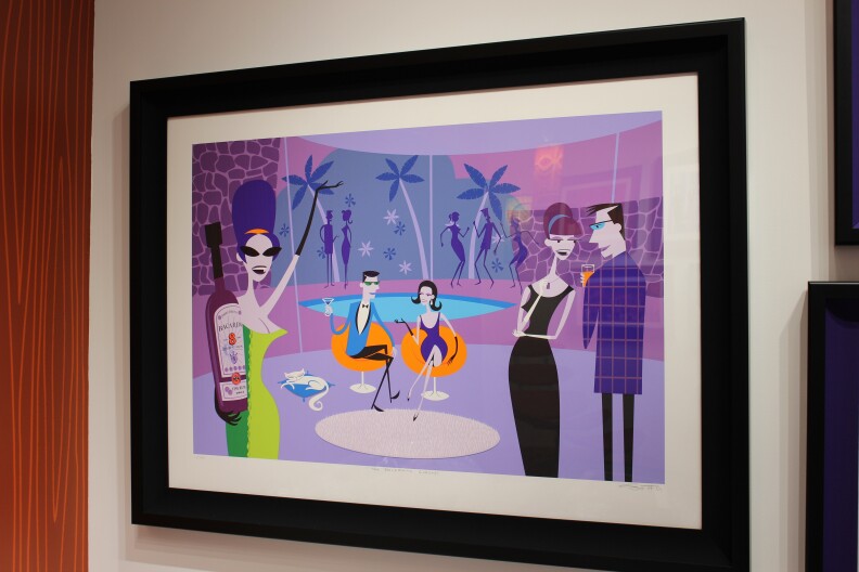 "The Discerning Guests" by Josh Agle, on display in the Shag Store in West Hollywood.
