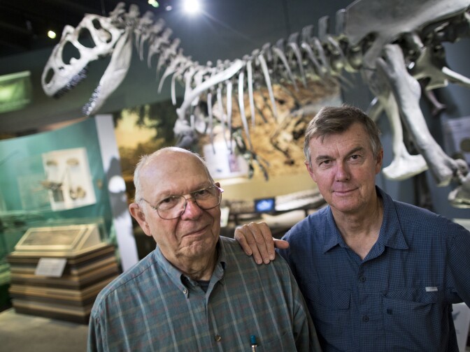 Dick Lynas, left, graduated from the Webb Schools in 1955. Don Lofgren, right, is director of the Raymond M. Alf Museum of Paleontology and Alf's biographer. Alf led students on long field trips to fossil sites across the country. The specimens are now on display in this museum.