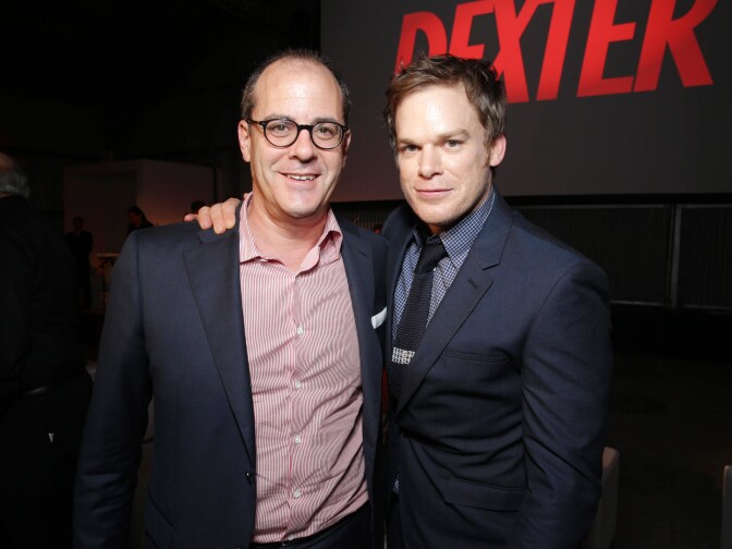 President of Entertainment, Showtime Networks David Nevins and Michael C. Hall at Showtime's Dexter Premiere, on Saturday, June, 15, 2013 in Los Angeles. (Photo by Eric Charbonneau/Invision for Showtime/AP Images)