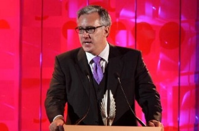 TV personality Keith Olbermann speaks onstage at the 20th Annual GLAAD Media Awards in New York City.
