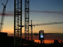 Construction next to the Staples Center sports arena continues, spurring a flurry of construction of high-rise loft buildings nearby in Los Angeles, California.