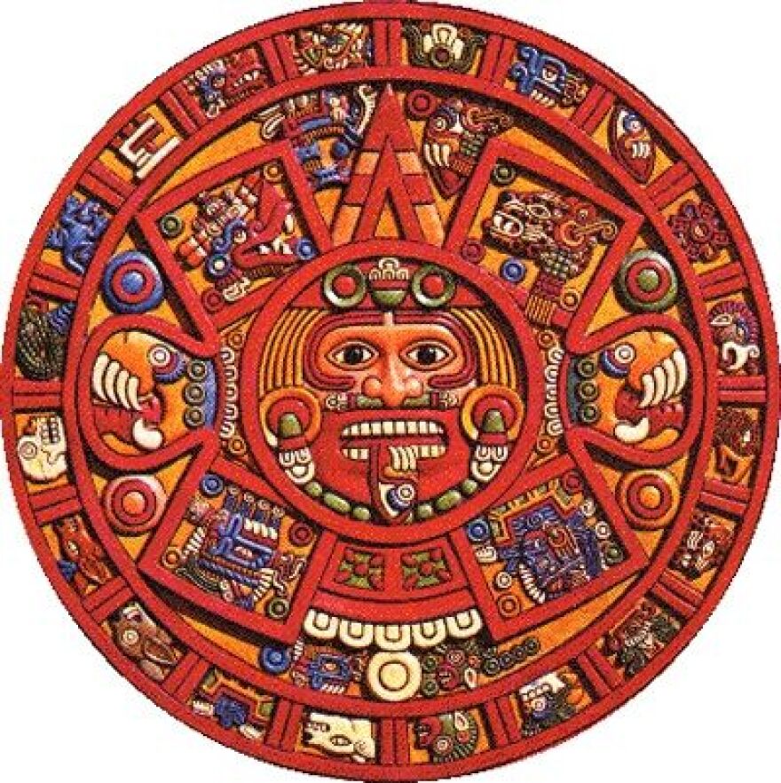 A Mayan calendar. Only one ancient Mayan text references 2012 -- and not in a negative context. 