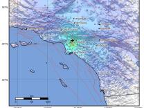 A map showing that shaking was moderate to strong near Highland Park.