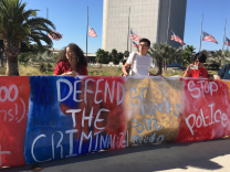 Protesters at an immigrant rights rally outside the West Los Angeles federal building on Oct. 5, 2017, the deadline date for eligible Deferred Action for Childhood Arrivals, or DACA, recipients to renew their protection from deportation one last time before the program ends in March. The Trump administration rescinded DACA in early September.