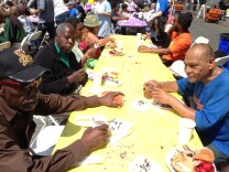 (Counterclockwise) Abraham Webb, Sammy Kaboum and Ambrosio Hernandez. Hernandez has been off the streets for two years, but lives nearby and likes to come visit with people who are homeless. "I don't forget where I'm from."